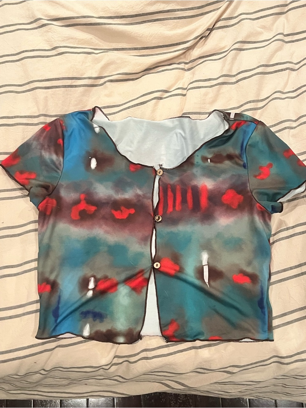 Multicolor Short Sleeve Button-Front Women’s Top